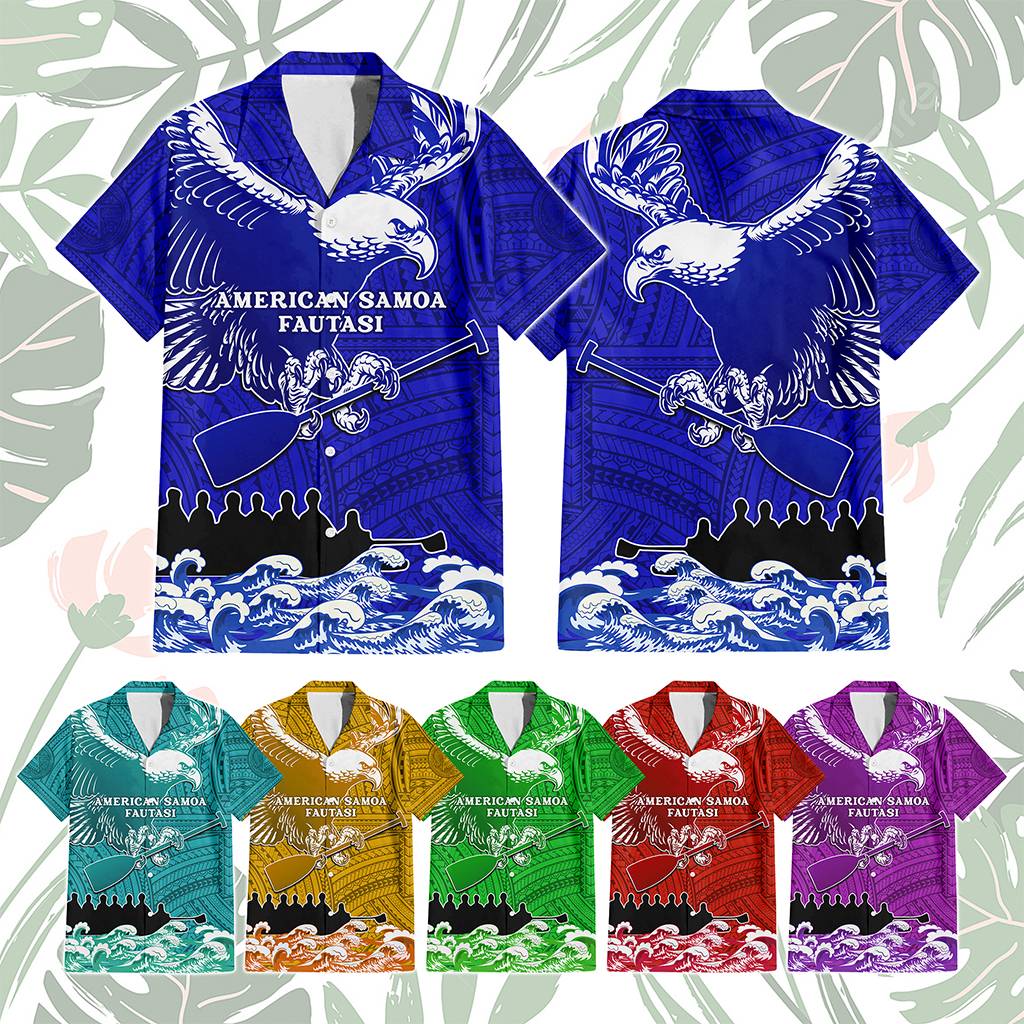 Custom American Samoa Fautasi Race Hawaiian Shirt Eagle With Polynesian Pattern CTM14 Multicolor - Polynesian Pride