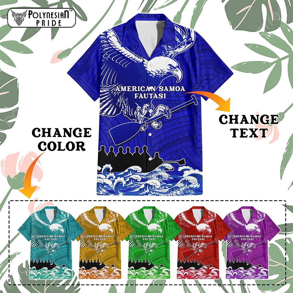 Custom American Samoa Fautasi Race Hawaiian Shirt Eagle With Polynesian Pattern CTM14 - Polynesian Pride