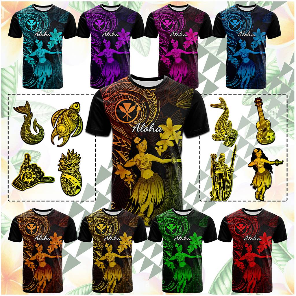 Custom Hawaii Symbols T Shirt Tropical Flowers With Kanaka Maoli