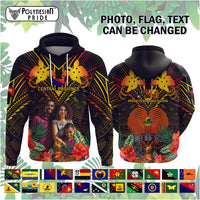 Custom Photo Papua New Guinea Provinces Hoodie Flag With Polynesian Tropical Flowers - Polynesian Pride