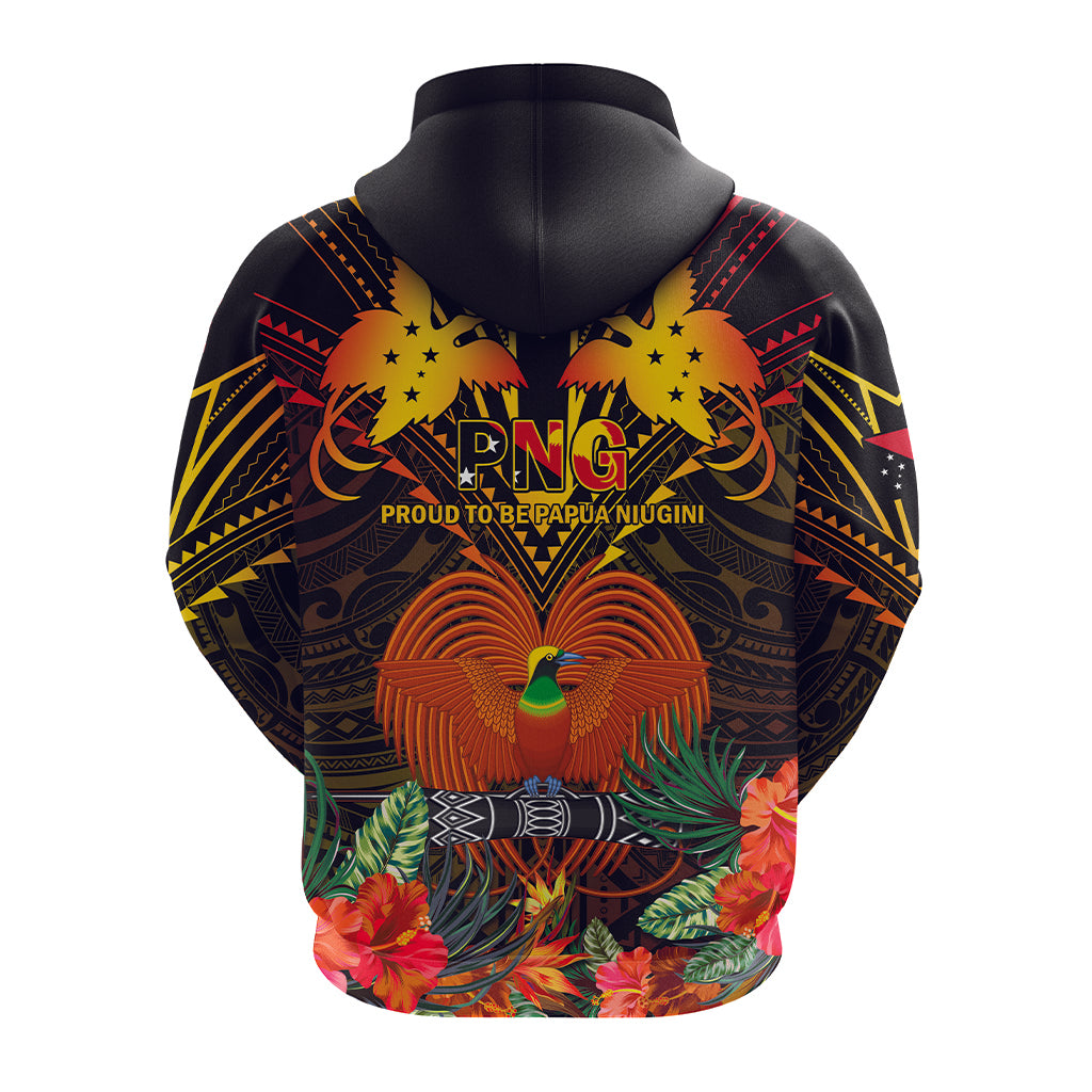 Custom Photo Papua New Guinea Provinces Hoodie Flag With Polynesian Tropical Flowers - Polynesian Pride