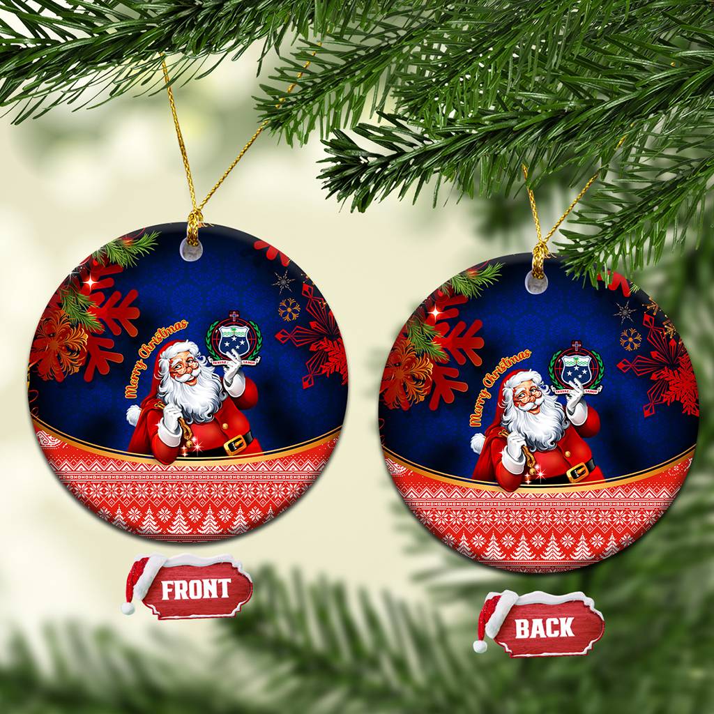 Custom Polynesian Ceramic Ornament Happy Santa Claus With Coat Of Arms