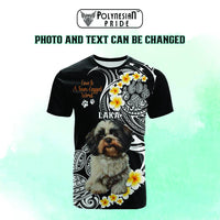 Custom Photo Happy International Dog Day T Shirt Tropical Flowers With Polynesian Pattern