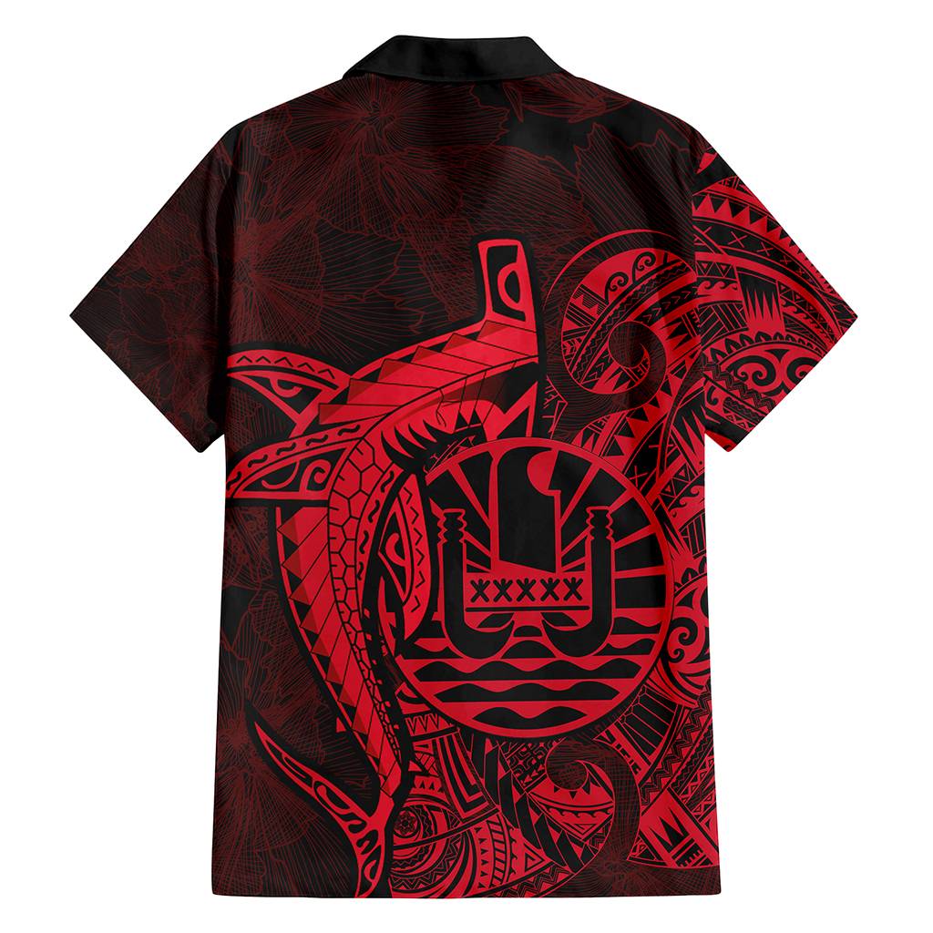 Custom French Polynesia Hawaiian Shirt Map Of Islands Flag Hibiscus With Polynesian Shark Tattoo