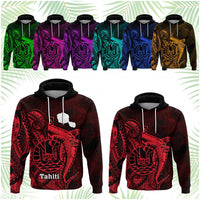 Custom French Polynesia Hoodie Map Of Islands Flag Hibiscus With Polynesian Shark Tattoo