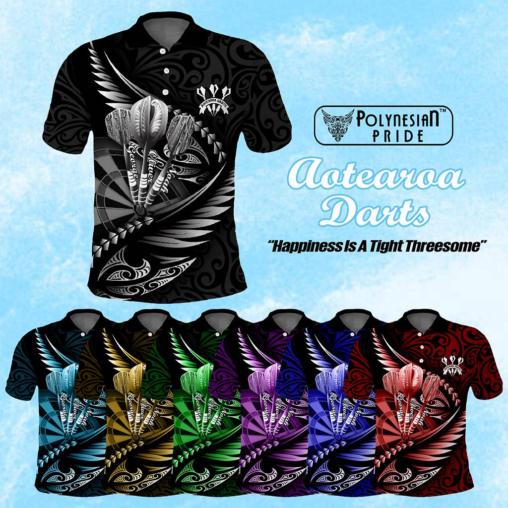 Custom New Zealand Darts Polo Shirt Aotearoa Maori Silver Fern Dart's Name CTM14 Multicolor - Polynesian Pride