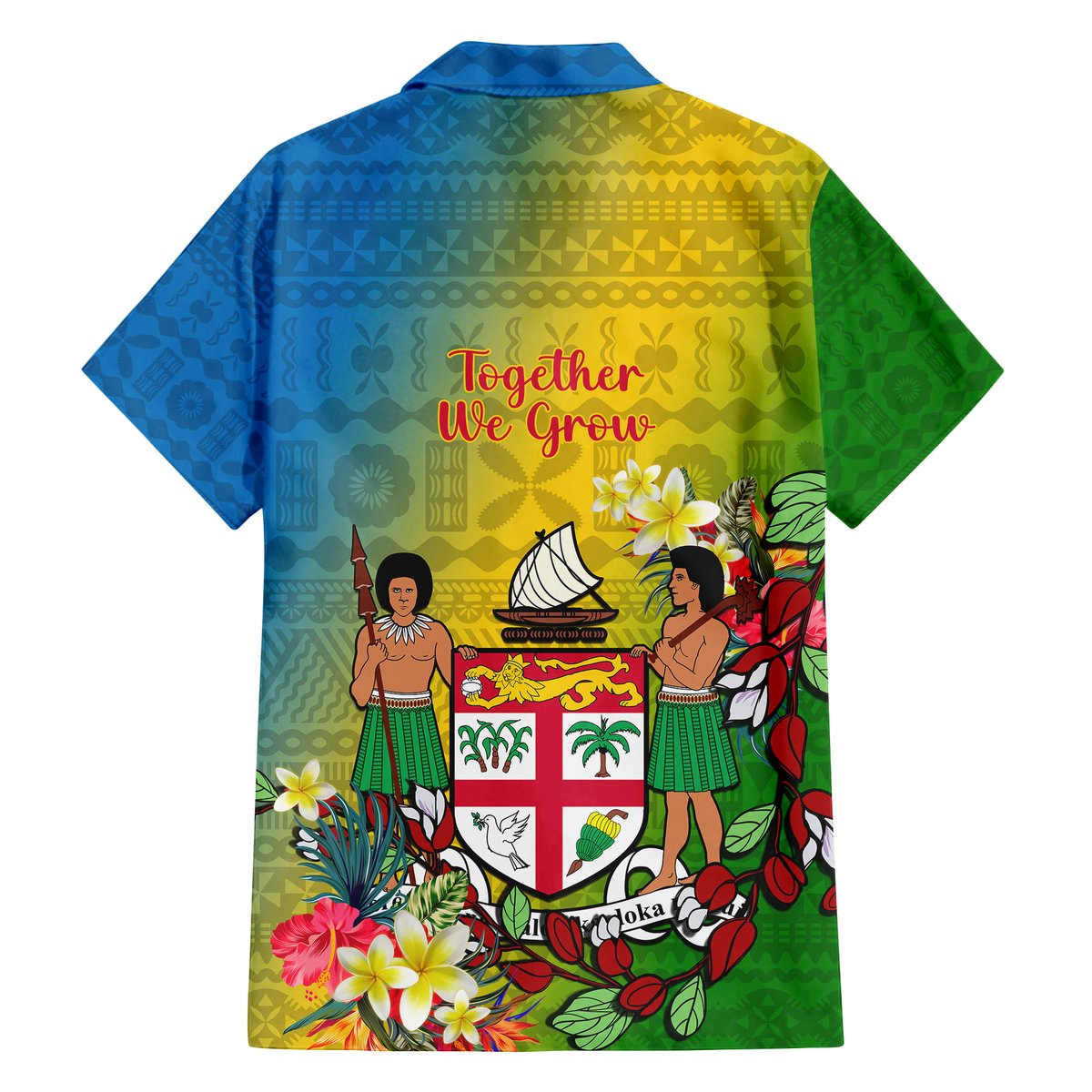 Custom Photo Malampa Fiji Day Hawaiian Shirt Together We Grow Coat Of Arms Tropical Flowers CTM14 - Polynesian Pride