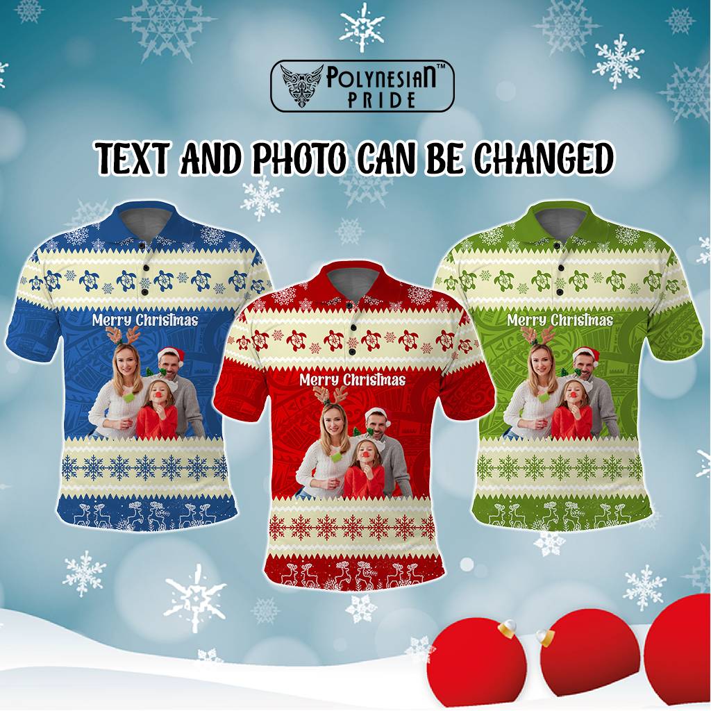 Custom Photo Polynesia Polo Shirt Xmas Vibes Polynesian Pattern