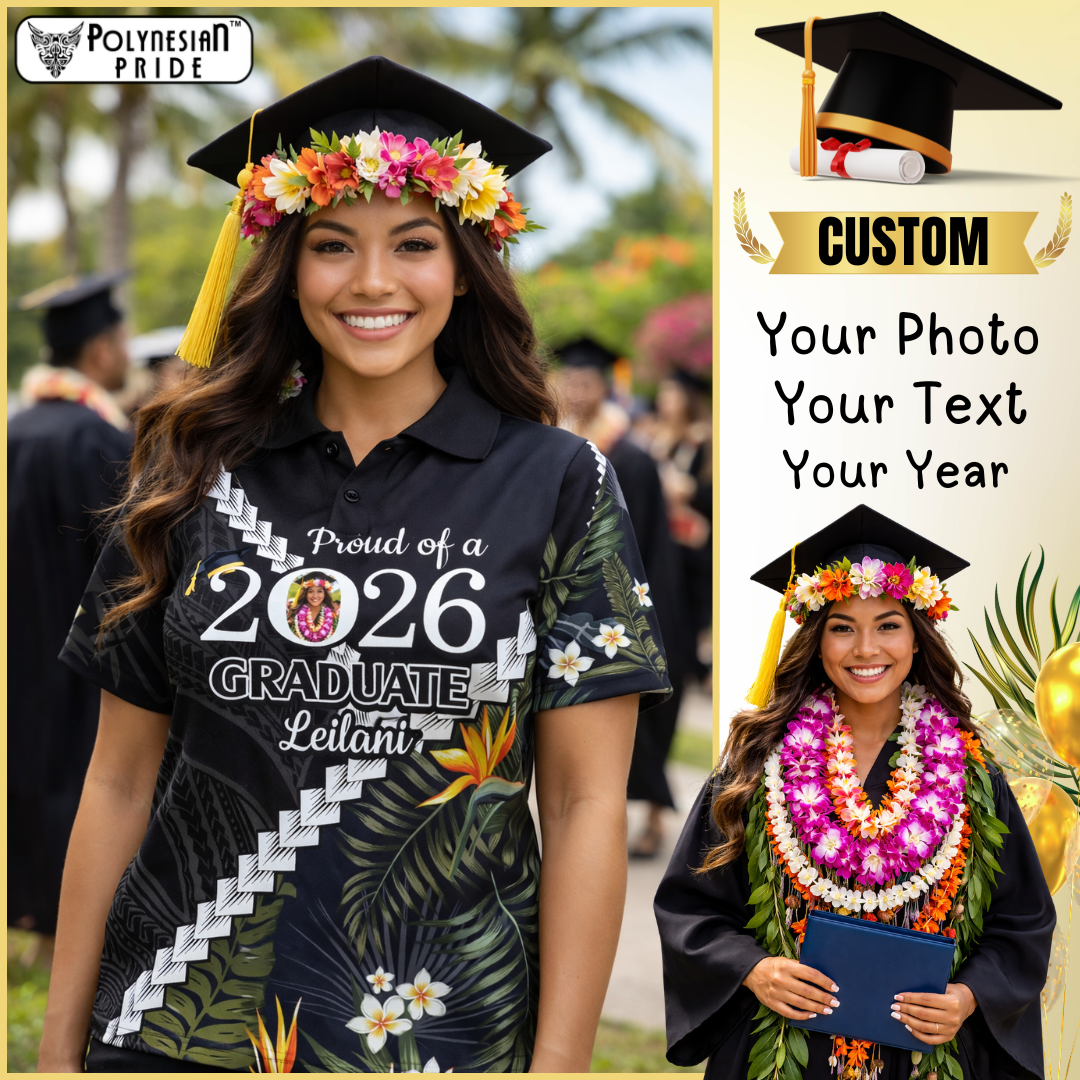 Custom Photo Polynesia Graduation Polo Shirt Proud Polynesian Tropical Flowers CTM14