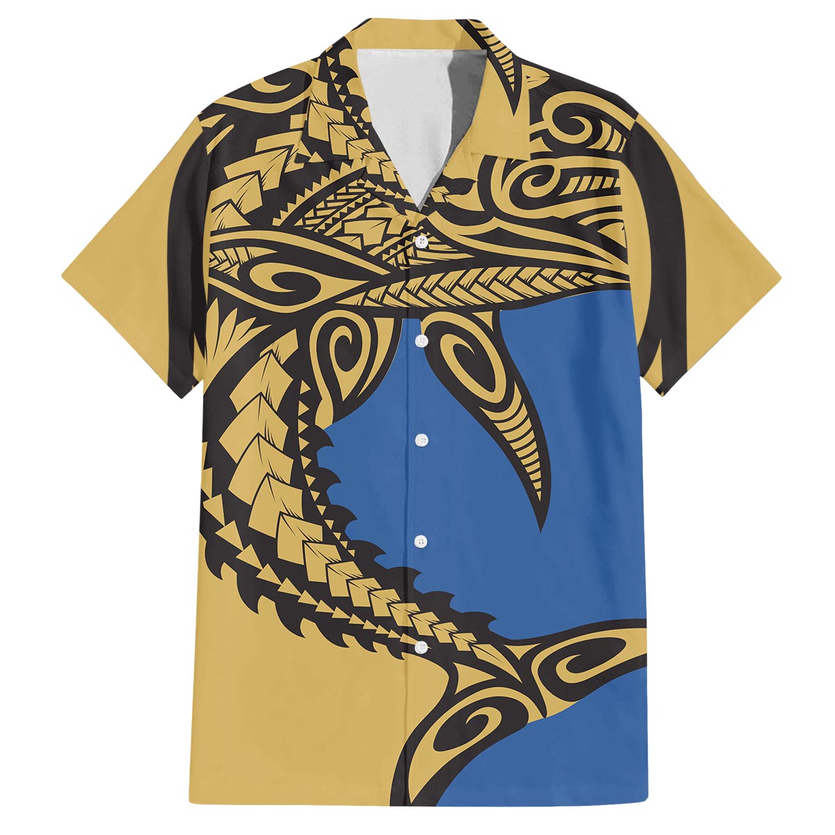 Polynesian Family Matching Outfit Samoan Shark Polynesian Tribal Off Shoulder Long Sleeve Dress And Shirt Family Set Dad's Shirt - Short Sleeve - Polynesian Pride