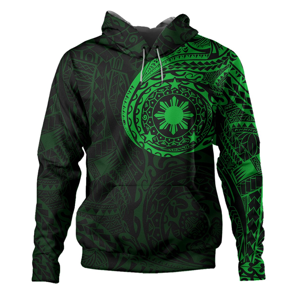 Philippines Polynesian Tattoo Style Hoodie Multicolor Pullover Hoodie Green - Polynesian Pride