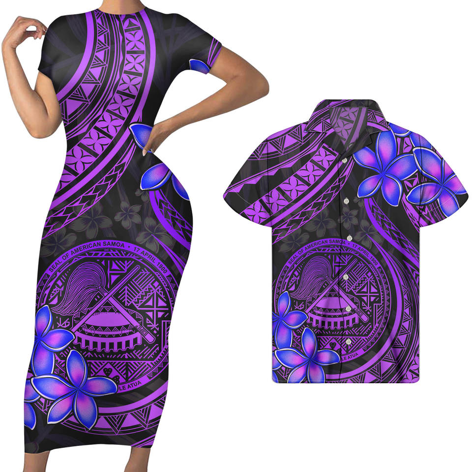 Polynesian Matching Outfit For Couples Hawaii Plumeria Polynesian Tribal American Samoa Red Bodycon Dress And Hawaii Shirt No Dress - Polynesian Pride