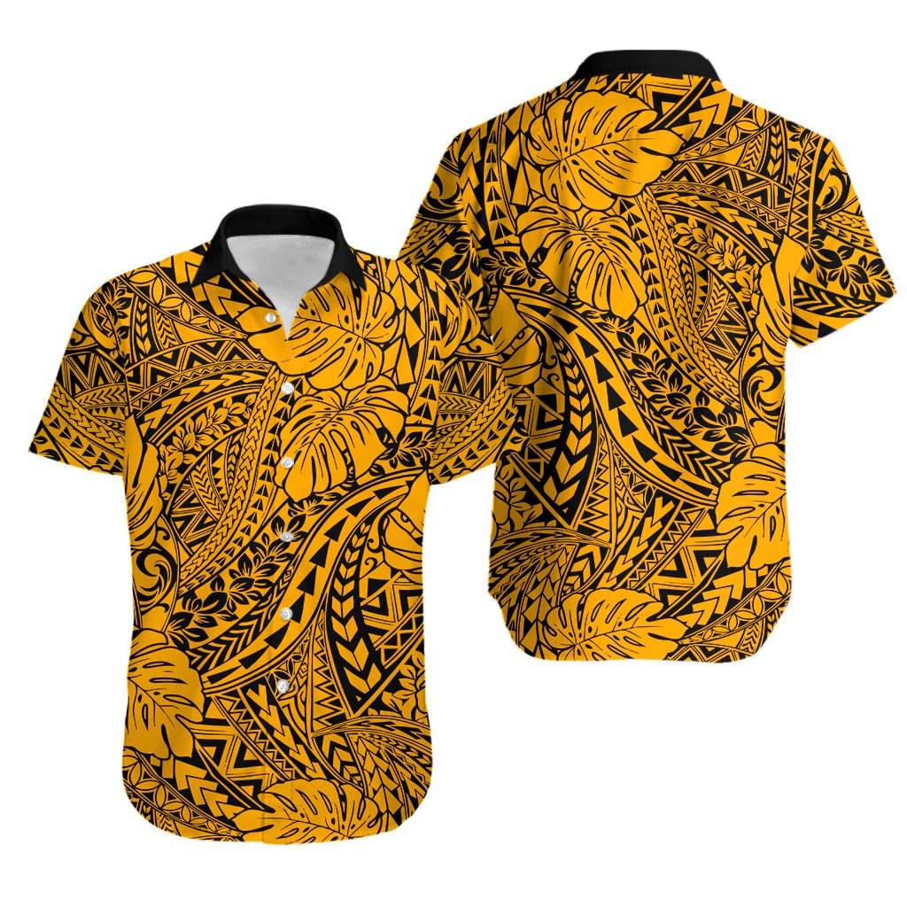 Hawaii Couples Matching Mermaid Dress and Hawaiian Shirt - Gold Polynesian Tribal Art LT14