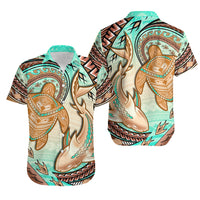 Hawaii Couples Matching Mermaid Dress And Hawaiian Shirt Polynesian Shark And Sea Turtle Dreamy Turquoise LT14 No Dress Turquoise - Polynesian Pride