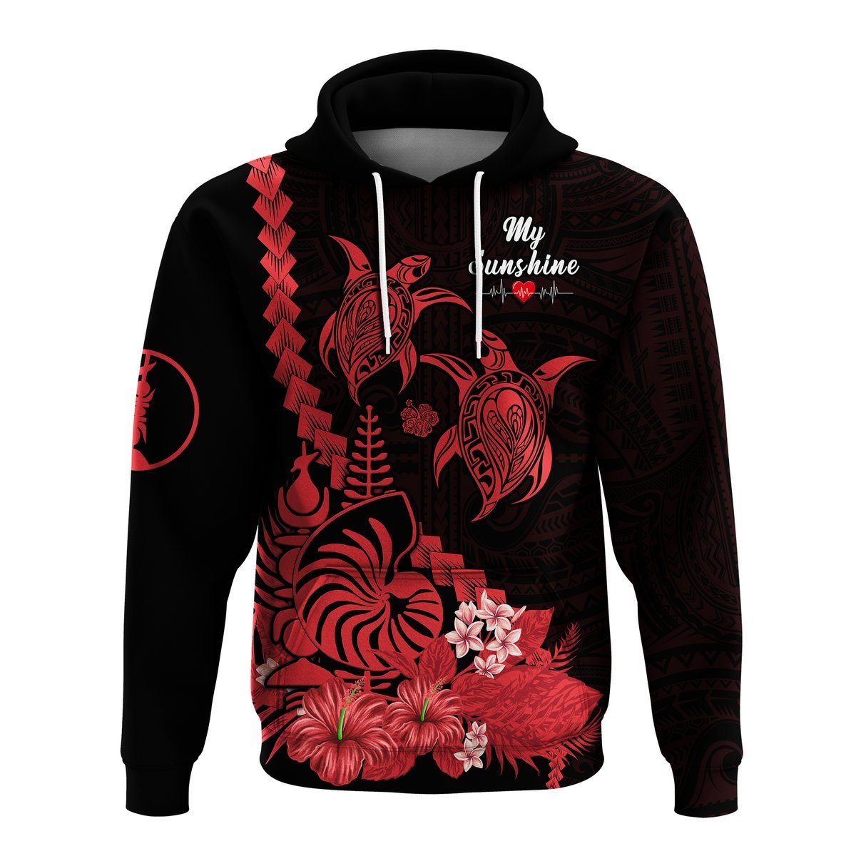 Custom New Caledonia Valentine Couple Love Hoodie My Sunshine Polynesia Turtle Red LT14 - Polynesian Pride