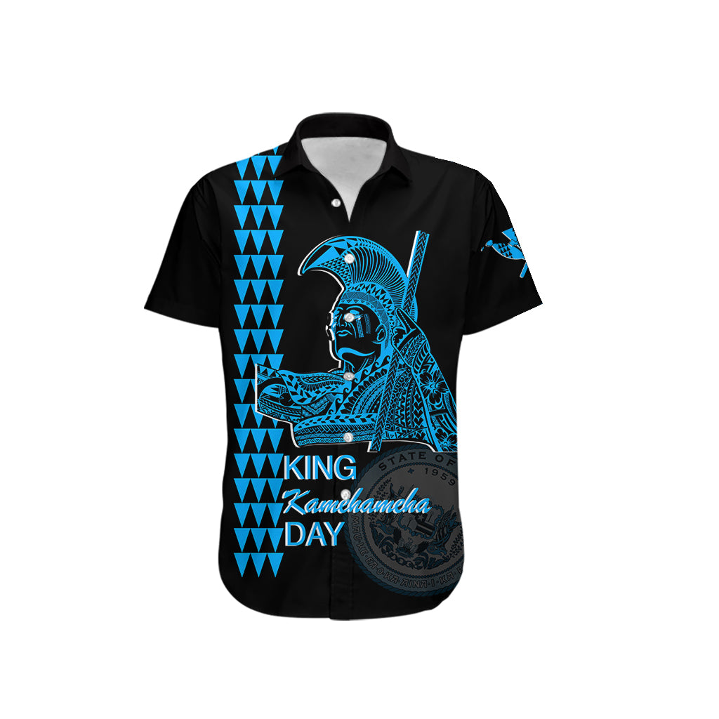 Hawaii Couples Matching Outfits Combo Long Sleeve Dress Kamehameha Day - Blue LT6 - Polynesian Pride