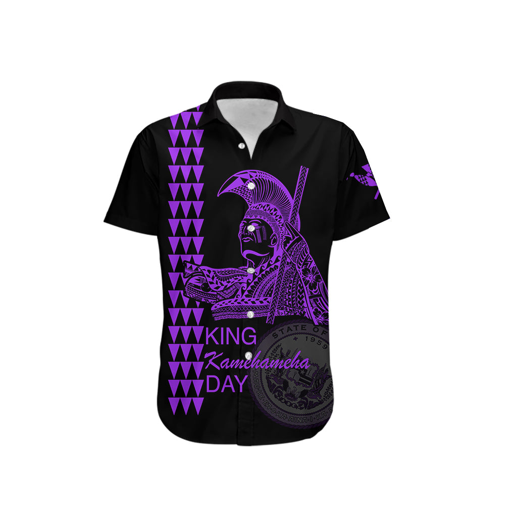 Hawaii Couples Matching Outfits Combo Long Sleeve Dress Kamehameha Day - Purple LT6 - Polynesian Pride