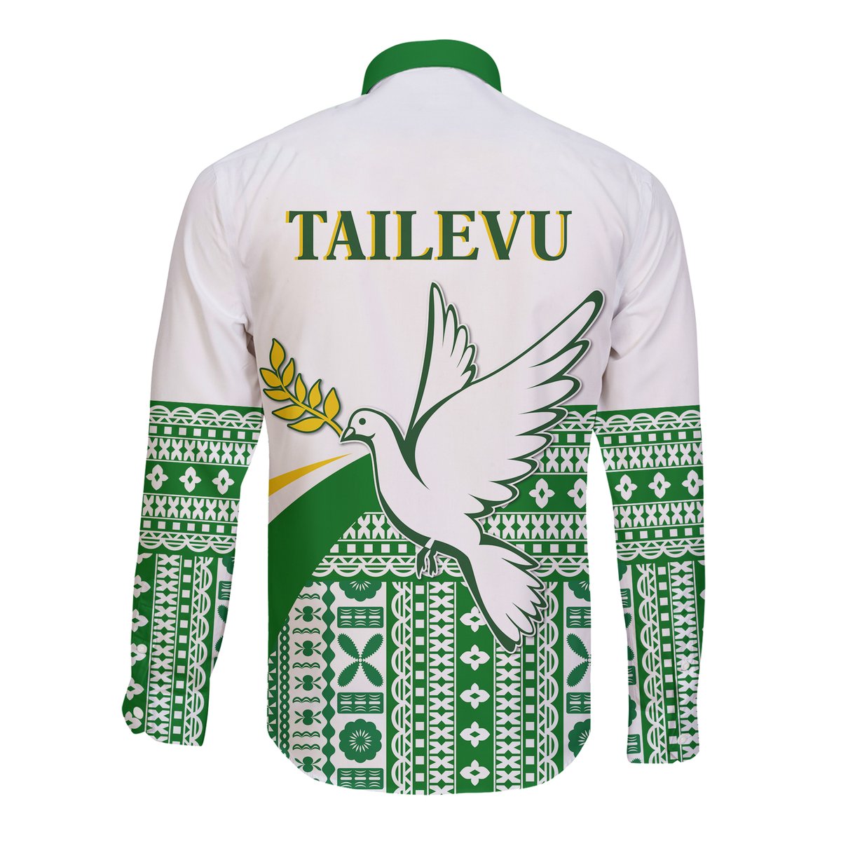 Tailevu Rugby Hawaii Long Sleeve Button Shirt Fiji Rugby Tapa Pattern White LT13 - Polynesian Pride