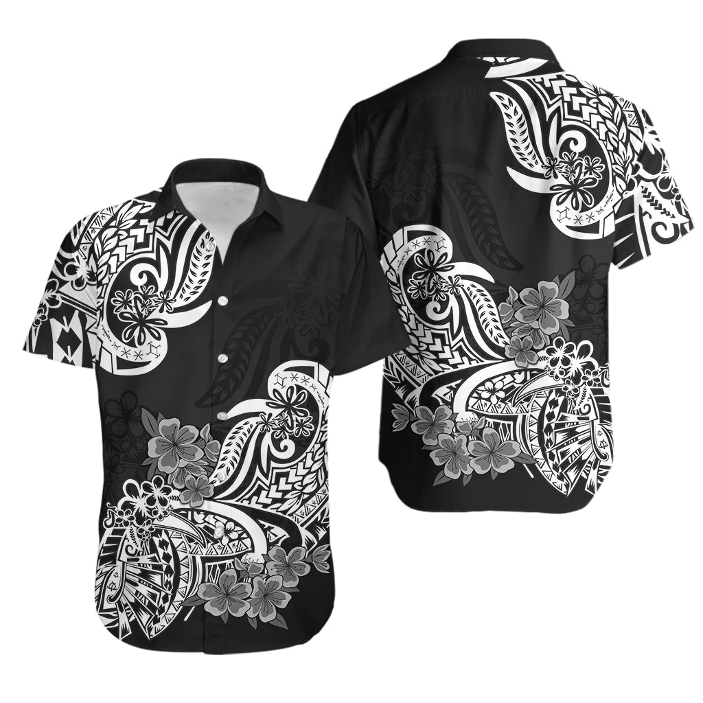 Polynesian Matching Couple Outfit Floral Tribal Puletasi Dress and Hawaiian Shirt Black LT9 - Polynesian Pride