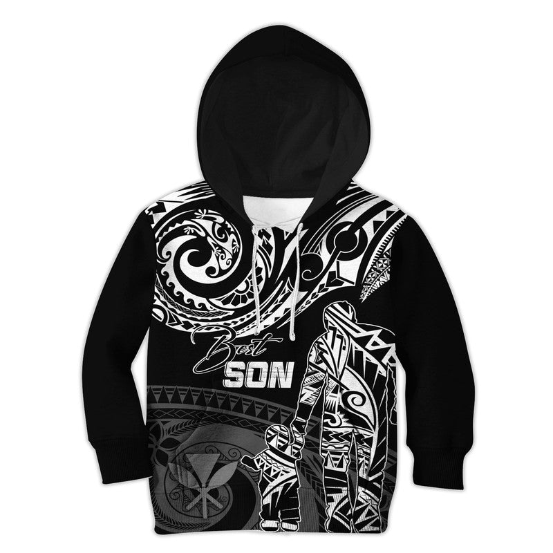 Personalised Polynesian Father's Day Hoodie KID Dad & Kid - Kanaka Hawaii LT7 Hoodie Black - Polynesian Pride
