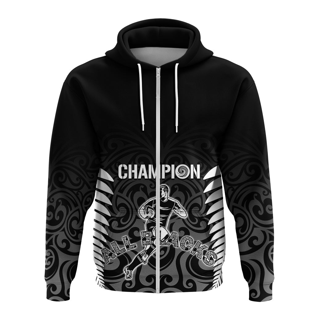 Custom New Zealand Hoodie All Black Champion LT7 Zip Hoodie Black - Polynesian Pride