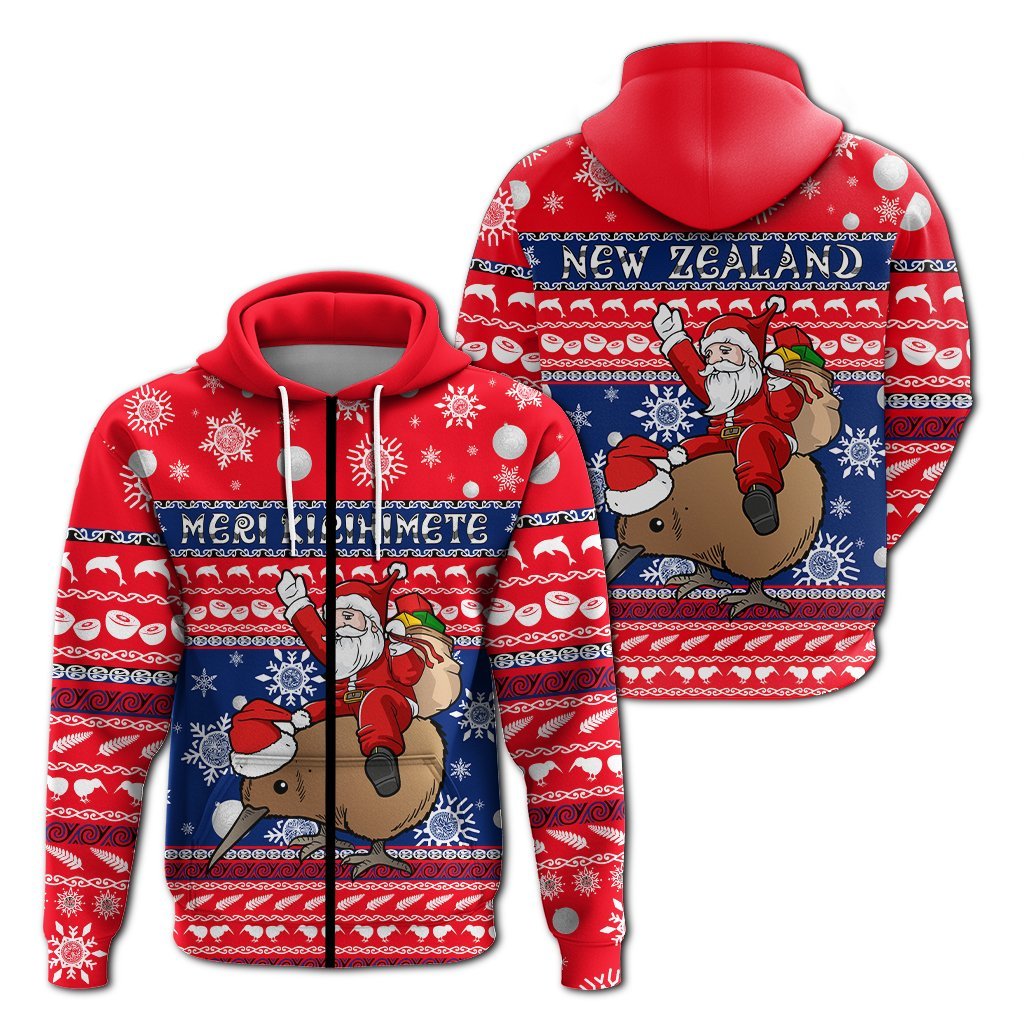 New Zealand Maori Meri Kirihimete Hoodie LT2 Zip Hoodie RED - Polynesian Pride