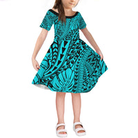 Turquoise Hawaii Family Matching Off Shoulder Long Sleeve Dress And Hawaiian Shirt Tribal Art LT14 - Polynesian Pride