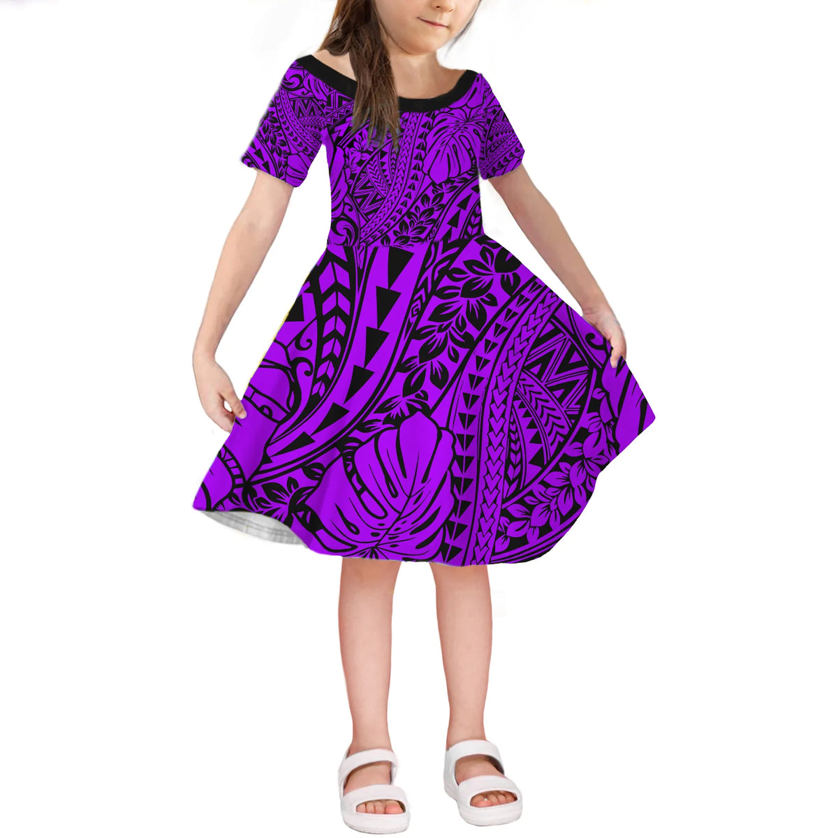 Purple Hawaii Family Matching Off Shoulder Long Sleeve Dress And Hawaiian Shirt Tribal Art LT14 - Polynesian Pride