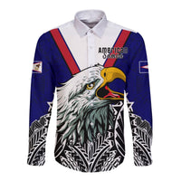 American Samoa Hawaii Long Sleeve Button Shirt Bald Eagle Mix Polynesian LT13 Unisex Blue - Polynesian Pride