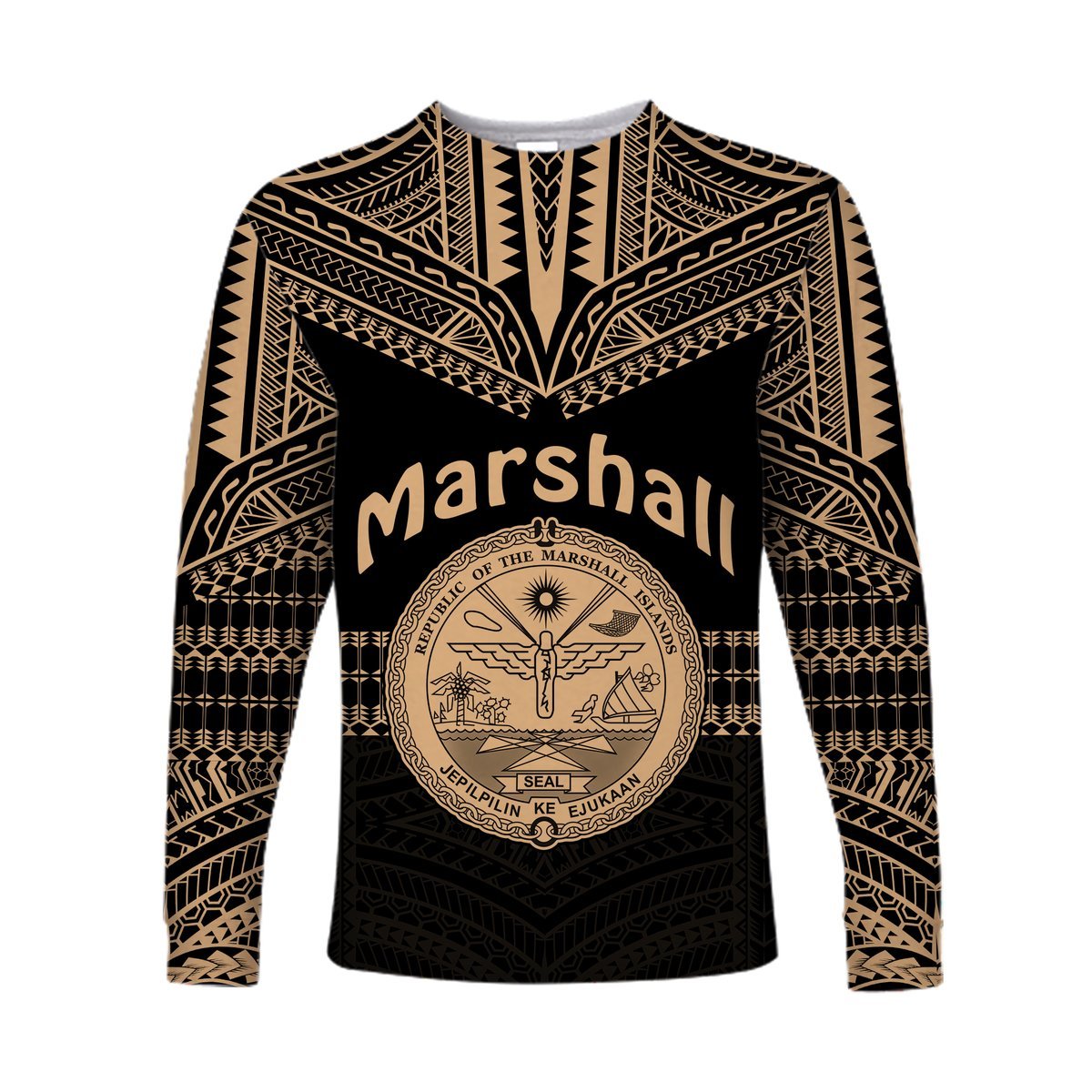(Custom Text and Number) Marshall Islands Long Sleeve Shirt Best Tattoo Version Golden LT13 - Polynesian Pride