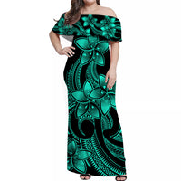 Polynesian Couple Outfits Plumeria Flowers Matching Dress and Hawaiian Shirt Polynesian Tribal Aqua Vibe LT9 - Polynesian Pride