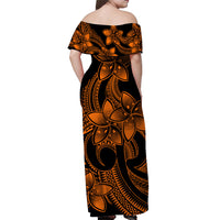 Polynesian Couple Outfits Plumeria Flowers Matching Dress and Hawaiian Shirt Polynesian Tribal Gold Vibe LT9 - Polynesian Pride