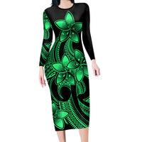 Polynesian Couple Outfits Plumeria Flowers Couples Bodycon Dress Hawaiian Shirt Polynesian Tribal Green Vibe LT9 - Polynesian Pride