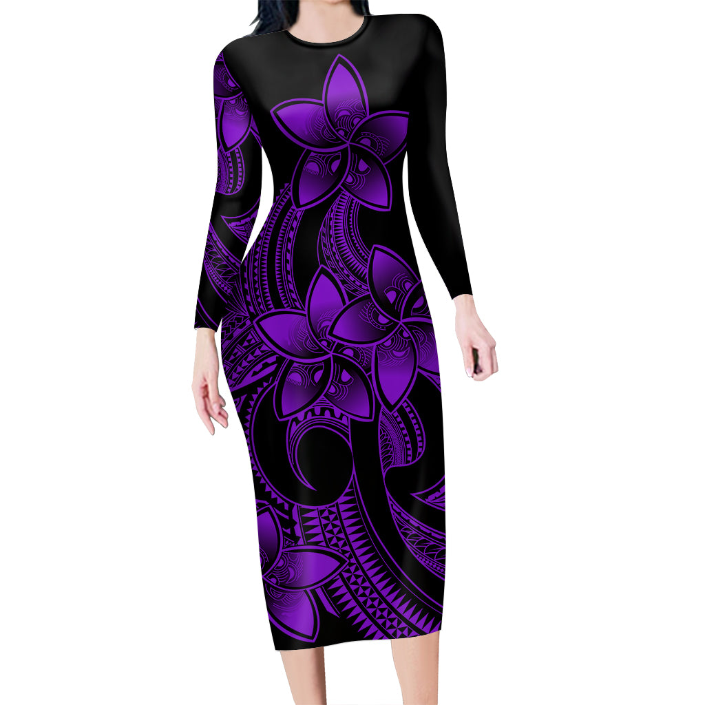 Polynesian Couple Outfits Plumeria Flowers Couples Bodycon Dress Hawaiian Shirt Polynesian Tribal Purple Vibe LT9 - Polynesian Pride