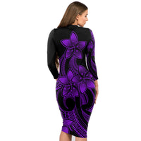 Polynesian Couple Outfits Plumeria Flowers Couples Bodycon Dress Hawaiian Shirt Polynesian Tribal Purple Vibe LT9 - Polynesian Pride