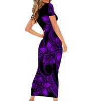 Polynesian Pride Plumeria Flowers Short Sleeve Body Long Dress Polynesian Tribal Purple Vibe LT9 - Polynesian Pride