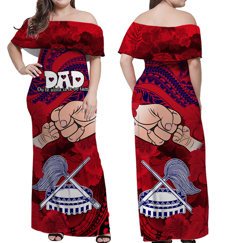 Polynesian Matching Hawaiian Outfits For Couples Dads Day American Samoa Matching Dress and Hawaiian Shirt Dad Ou Te Alofa Ia Te Oe Tama LT9 - Polynesian Pride