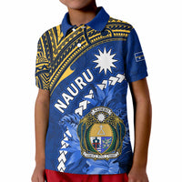 Nauru Coat of Arms Polo Shirt Polynesian With Frigatebird LT9 Kid Blue - Polynesian Pride