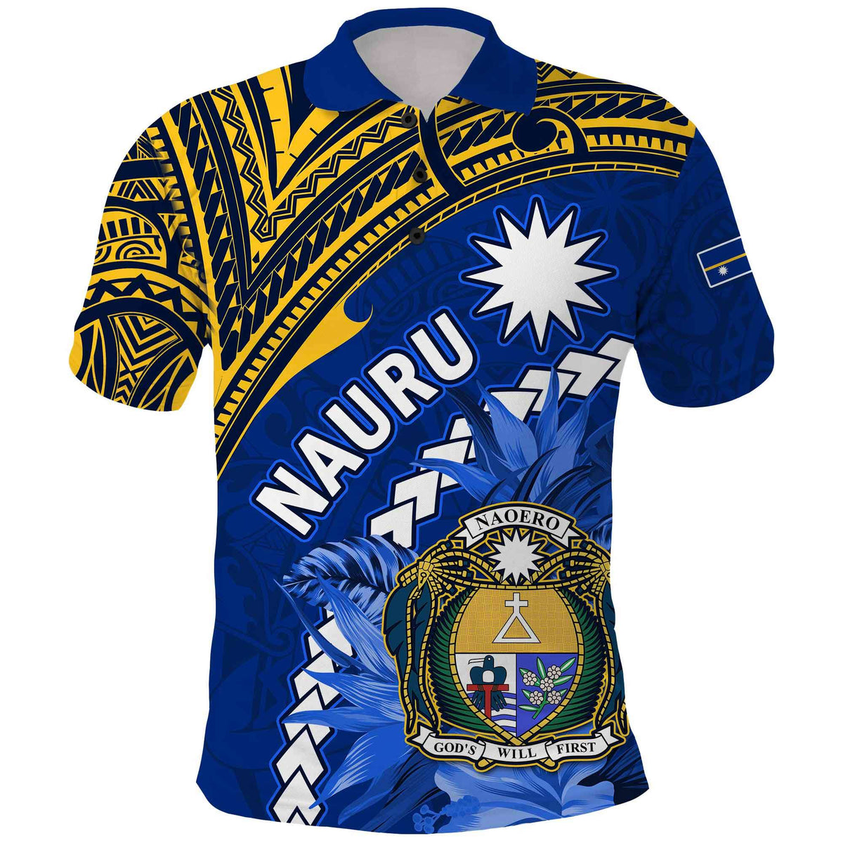 Nauru Coat of Arms Polo Shirt Polynesian With Frigatebird LT9 Adult Blue - Polynesian Pride