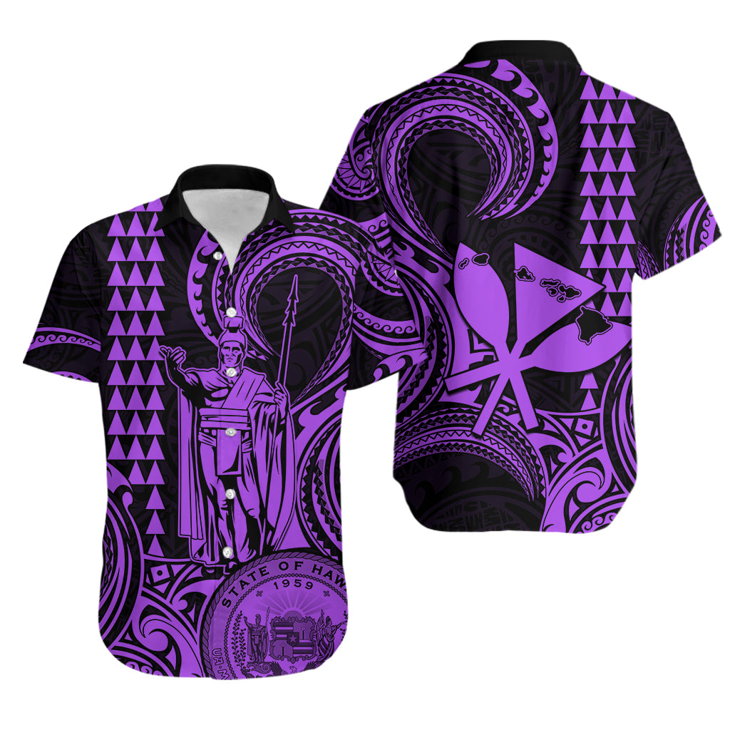 Hawaii Couple Outfit Ideas King Kamehameha Day Matching Dress and Hawaiian Shirt Paradise of the Pacific Tribal Kakau with Kanaka Maoli Purple LT9 - Polynesian Pride
