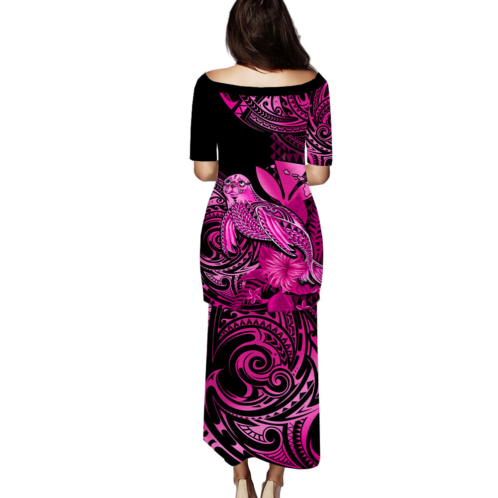 Matching Outfit For Couples Hawaii Monk Seal Puletasi Dress and Hawaiian Shirt Polynesian Kakau With Kanaka Pink LT14 - Polynesian Pride