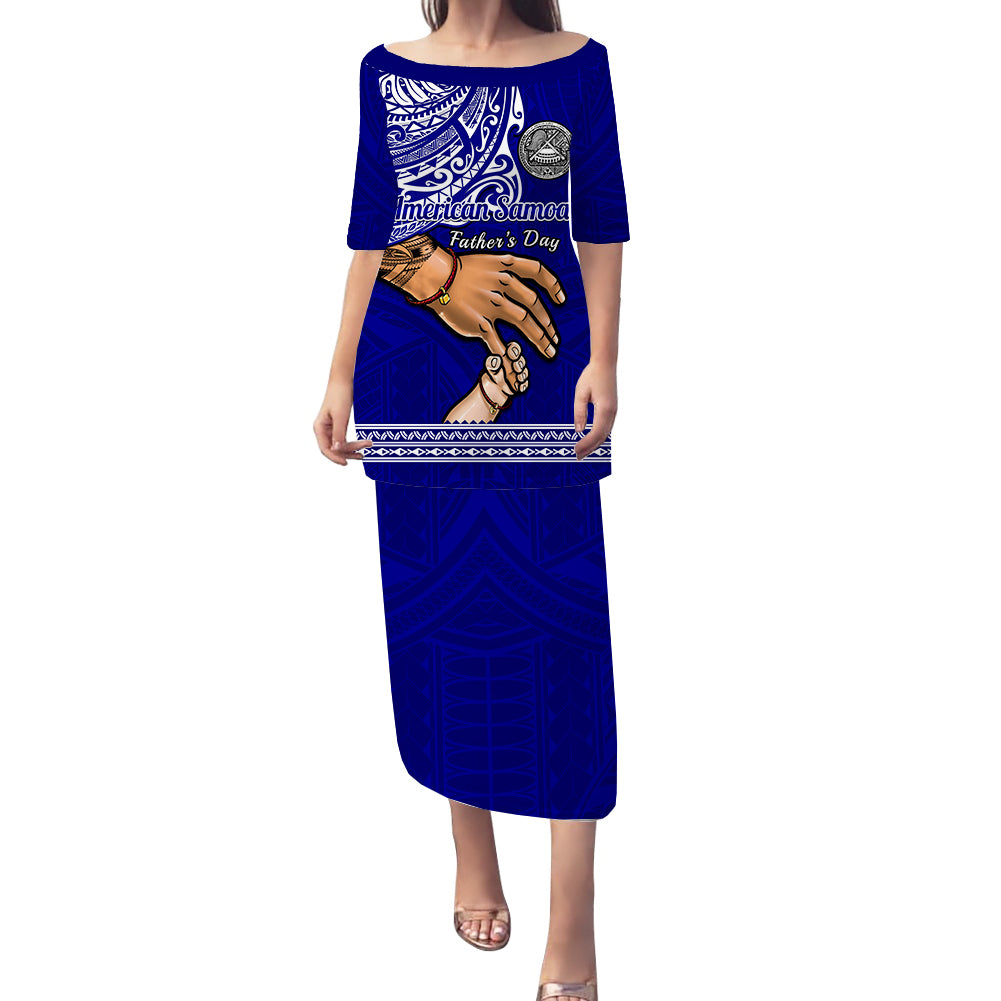 Personalised Father Day American Samoa Puletasi Dress I Love You Dad LT14 Long Dress Blue - Polynesian Pride