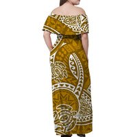 Couples Matching Hawaiian Outfits Couples Long Dress and Hawaiian Shirt Hawaiian Tribal Honu Gold Version LT14 - Polynesian Pride