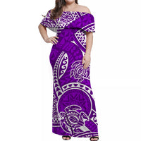 Couples Matching Hawaiian Outfits Couples Long Dress and Hawaiian Shirt Hawaiian Tribal Honu Purple Version LT14 - Polynesian Pride