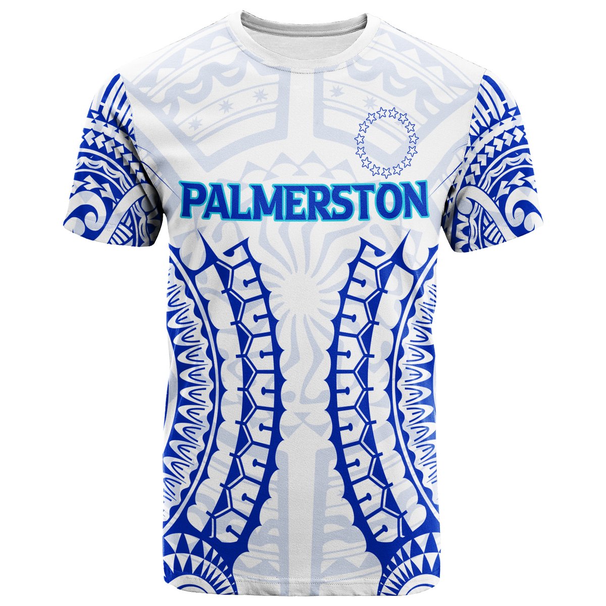Cook Islands Palmerston T Shirt Tribal Pattern LT12 Blue - Polynesian Pride