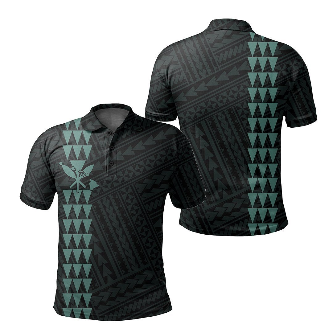 Hawaiian Kakau Polo Shirt - Simple Style Full Color LT6 Unisex Dark Green - Polynesian Pride