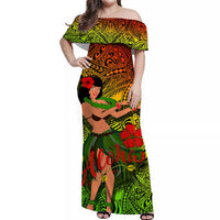(Custom Personalised) Hawaii Hula Girl Reggae Off Shoulder Long Dress - LT2 - Polynesian Pride