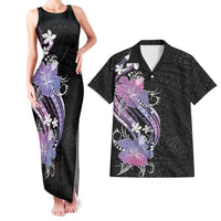 Black Galaxy Polynesian Pattern With Tropical Flowers Couples Matching Tank Maxi Dress and Hawaiian Shirt LT05 Galaxy - Polynesian Pride