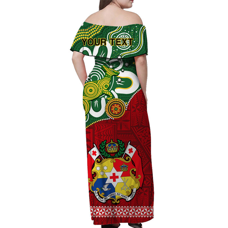Personalised Australia Tonga Matching Dress and Hawaiian Shirt Aboriginal Mix Tongan Ngatu Unique LT14 - Polynesian Pride