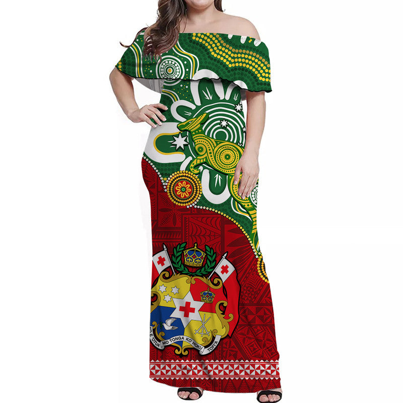 Personalised Australia Tonga Matching Dress and Hawaiian Shirt Aboriginal Mix Tongan Ngatu Unique LT14 - Polynesian Pride